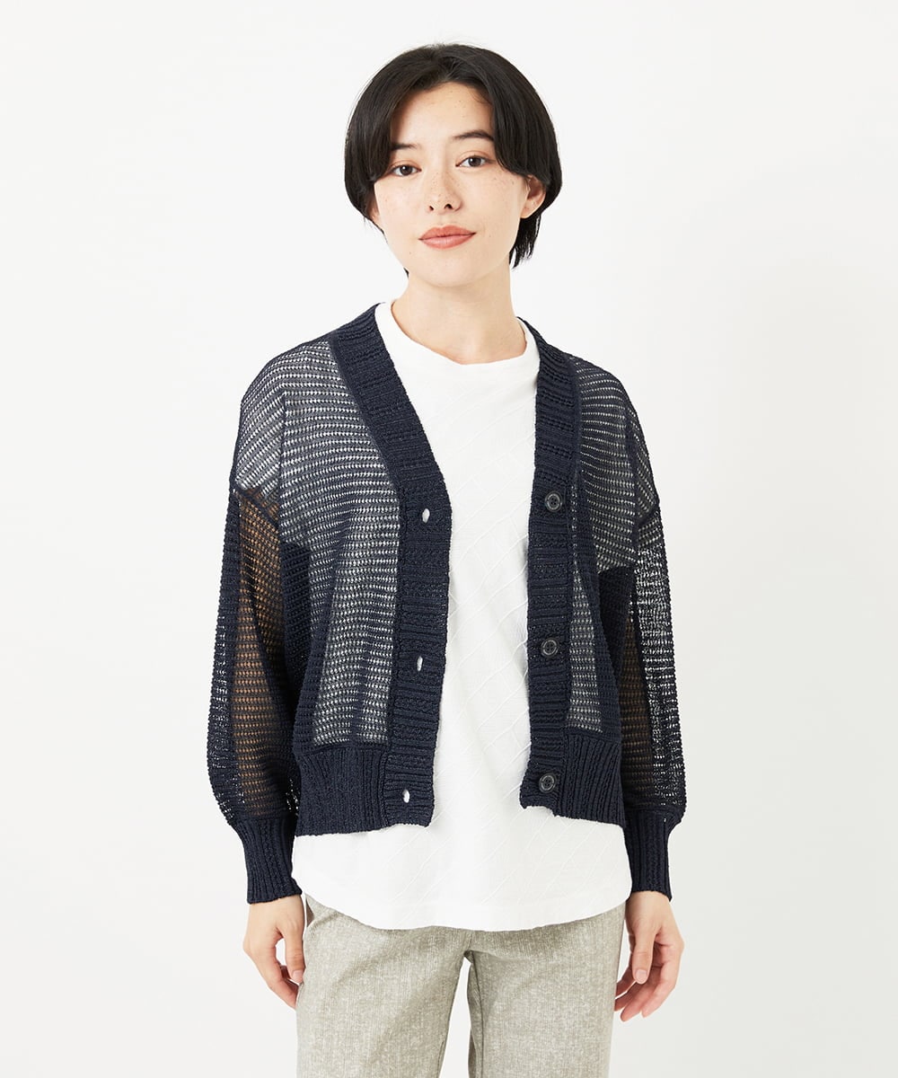NHSHA10240 GIANNI LO GIUDICE(小さいサイズ)(メゾン ドゥ サンク) 透かし編みニットカーディガン ホワイト