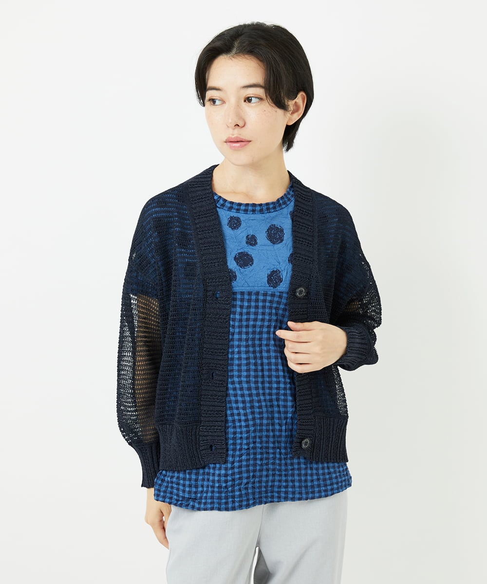 NHSHA10240 GIANNI LO GIUDICE(小さいサイズ)(メゾン ドゥ サンク) 透かし編みニットカーディガン ホワイト