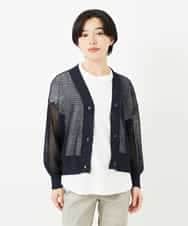 NHSHA10240 GIANNI LO GIUDICE(小さいサイズ)(メゾン ドゥ サンク) 透かし編みニットカーディガン ネイビー