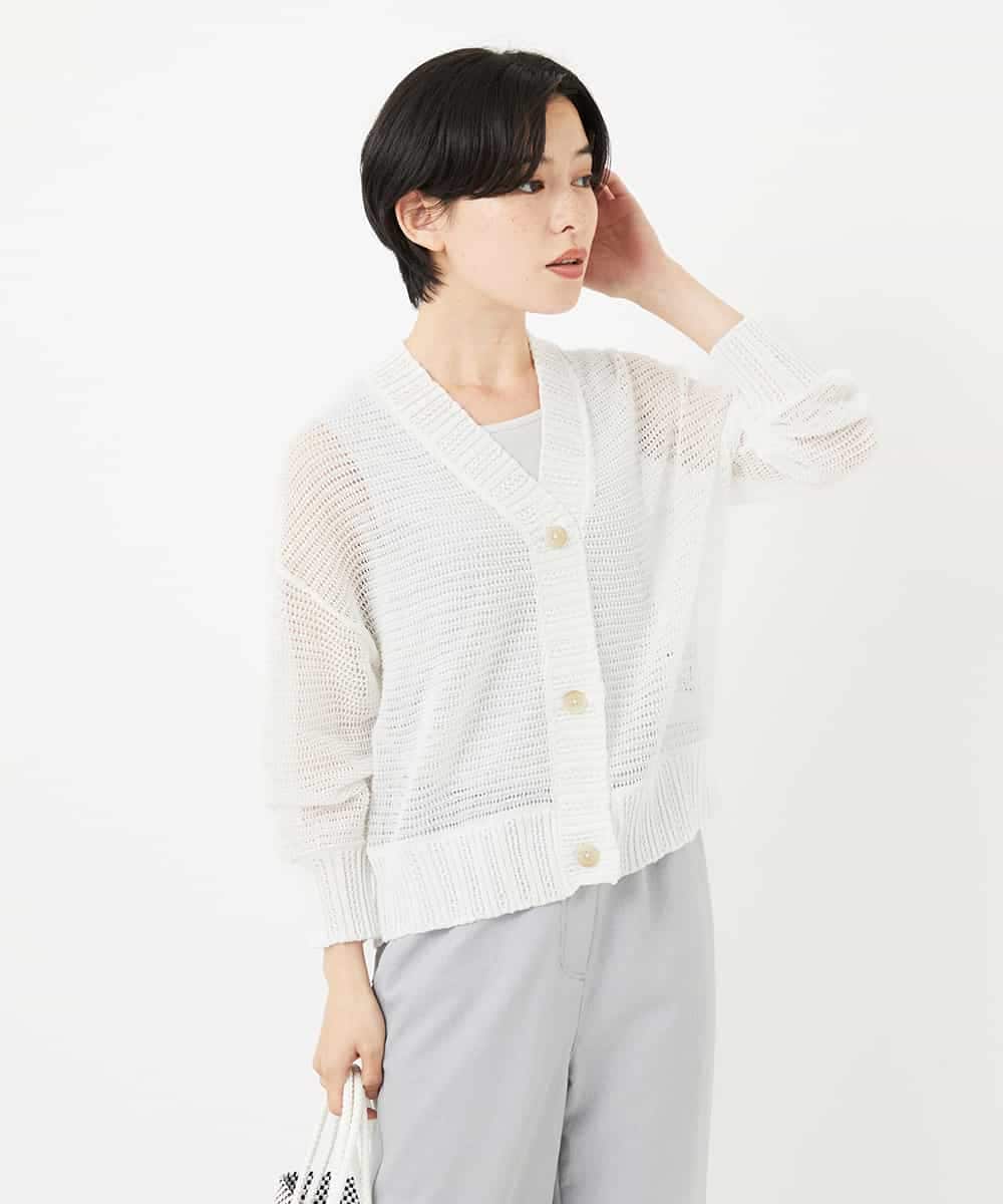 NHSHA10240 GIANNI LO GIUDICE(小さいサイズ)(メゾン ドゥ サンク) 透かし編みニットカーディガン ホワイト