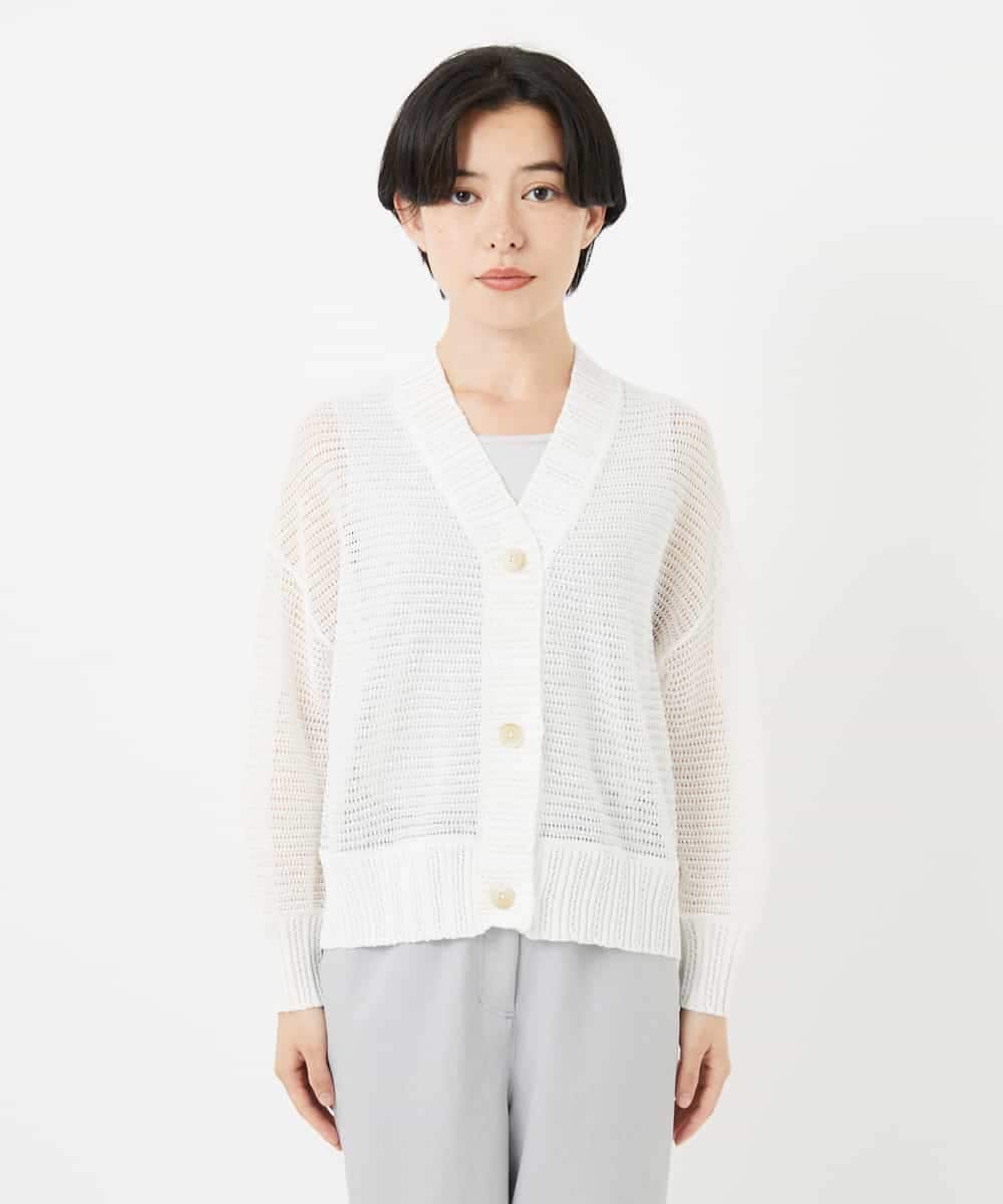 NHSHA10240 GIANNI LO GIUDICE(小さいサイズ)(メゾン ドゥ サンク) 透かし編みニットカーディガン ホワイト