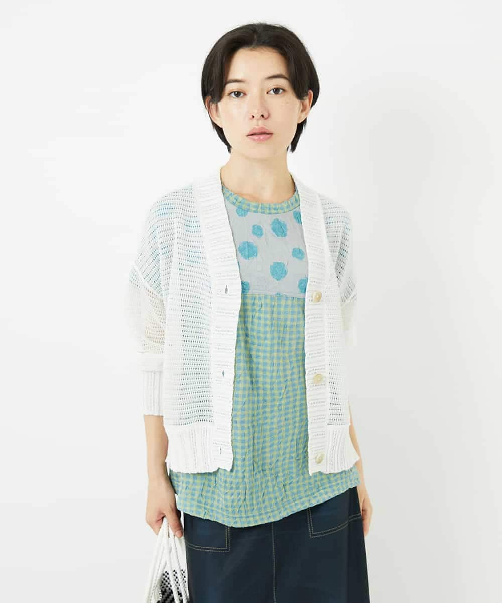 NHSHA10240 GIANNI LO GIUDICE(小さいサイズ)(メゾン ドゥ サンク) 透かし編みニットカーディガン ホワイト