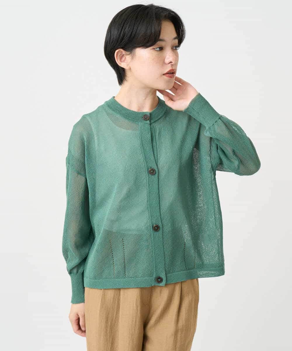 NHSHB30230 GIANNI LO GIUDICE(小さいサイズ)(メゾン ドゥ サンク) ペーパーヤーンニットカーディガン グリーン