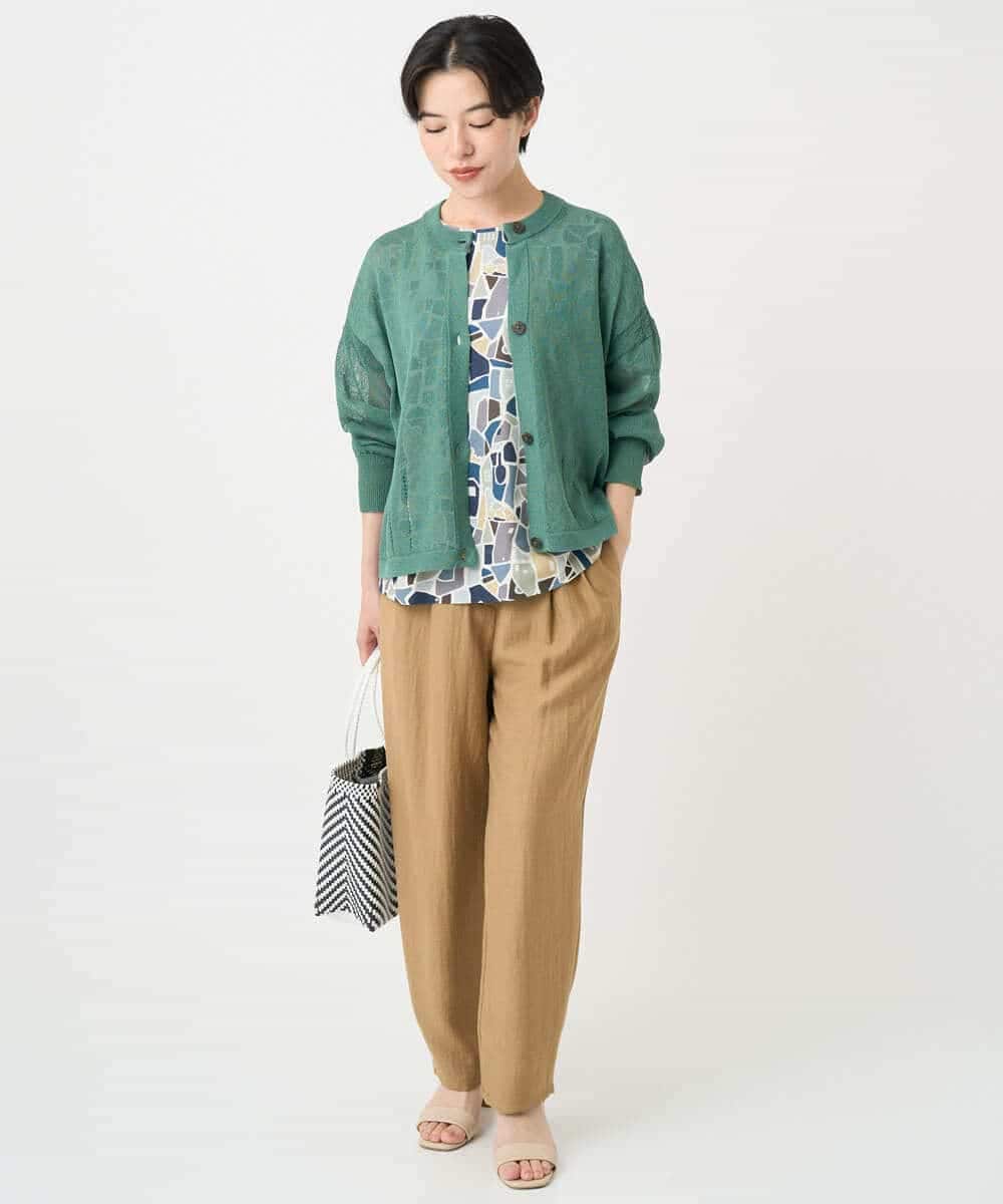 NHSHB30230 GIANNI LO GIUDICE(小さいサイズ)(メゾン ドゥ サンク) ペーパーヤーンニットカーディガン グリーン