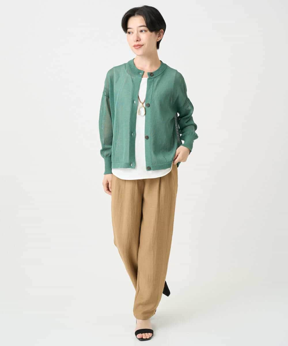 NHSHB30230 GIANNI LO GIUDICE(小さいサイズ)(メゾン ドゥ サンク) ペーパーヤーンニットカーディガン グリーン