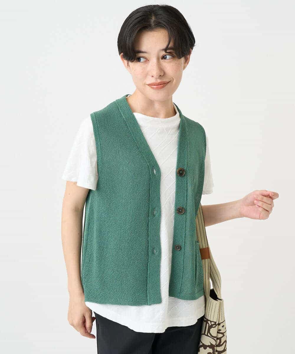 NHSHB31210 GIANNI LO GIUDICE(小さいサイズ)(メゾン ドゥ サンク) ペーパーヤーンニットジレ グリーン