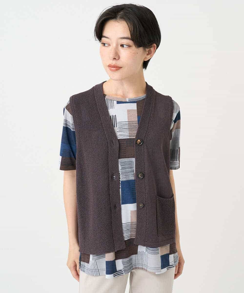 NHSHB31210 GIANNI LO GIUDICE(小さいサイズ)(メゾン ドゥ サンク) ペーパーヤーンニットジレ グリーン