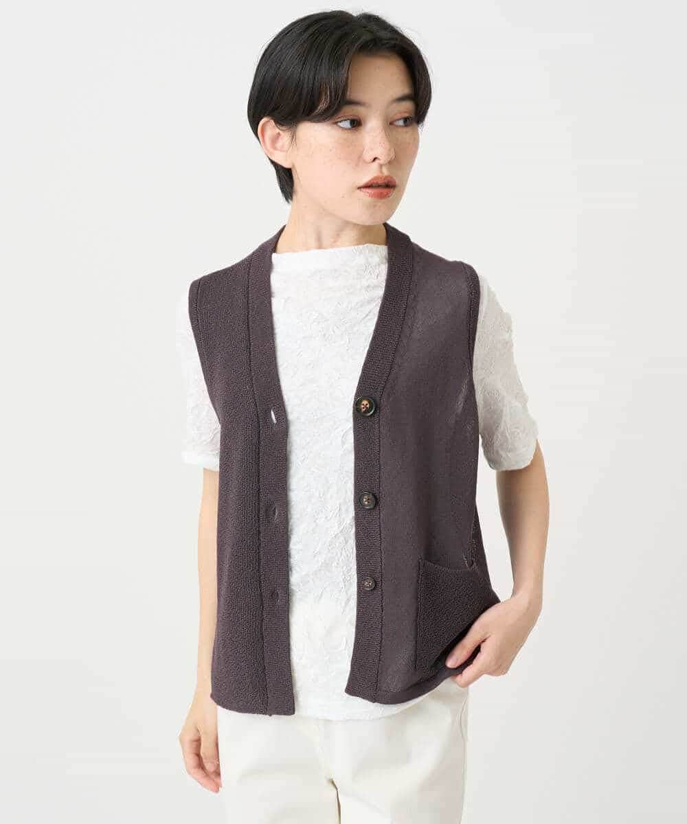 NHSHB31210 GIANNI LO GIUDICE(小さいサイズ)(メゾン ドゥ サンク) ペーパーヤーンニットジレ グリーン