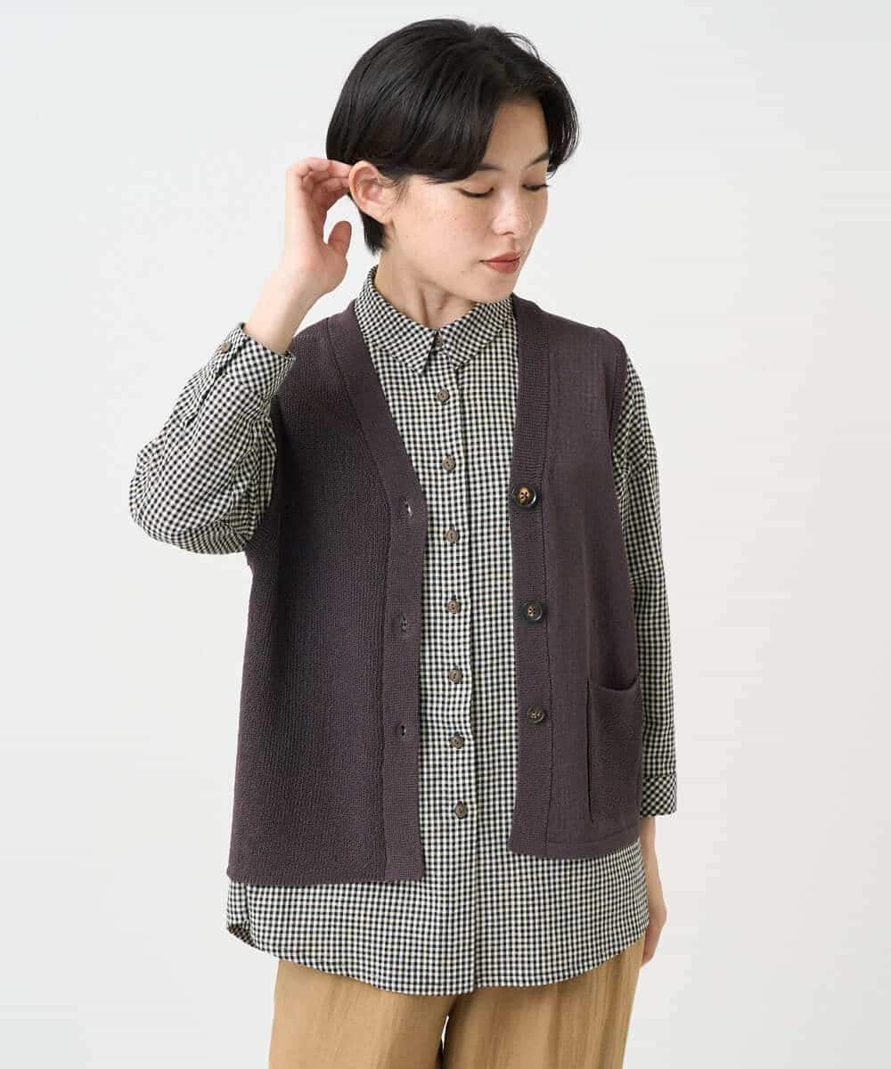 NHSHB31210 GIANNI LO GIUDICE(小さいサイズ)(メゾン ドゥ サンク) ペーパーヤーンニットジレ グリーン