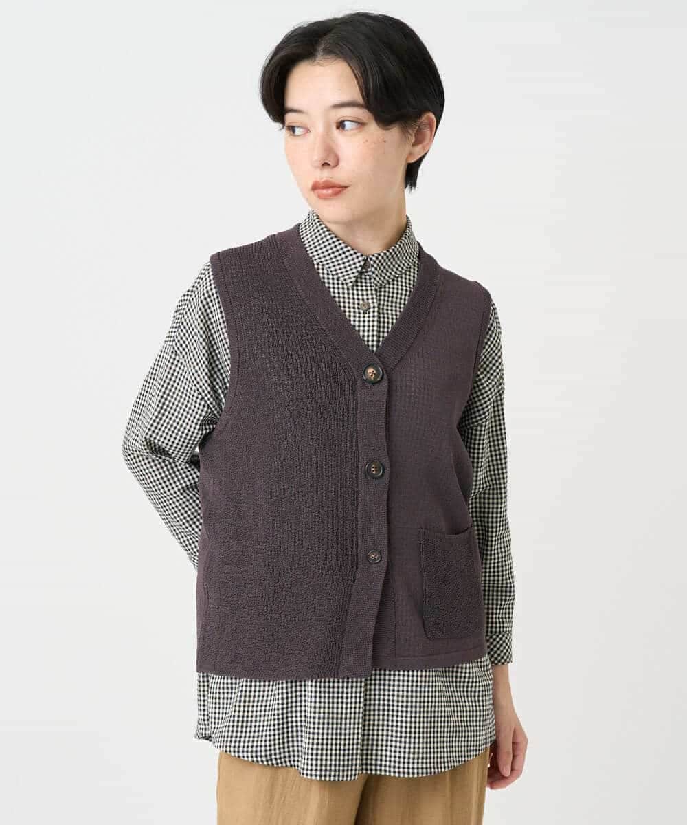 NHSHB31210 GIANNI LO GIUDICE(小さいサイズ)(メゾン ドゥ サンク) ペーパーヤーンニットジレ グリーン
