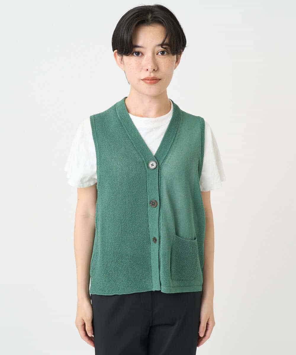 NHSHB31210 GIANNI LO GIUDICE(小さいサイズ)(メゾン ドゥ サンク) ペーパーヤーンニットジレ グリーン
