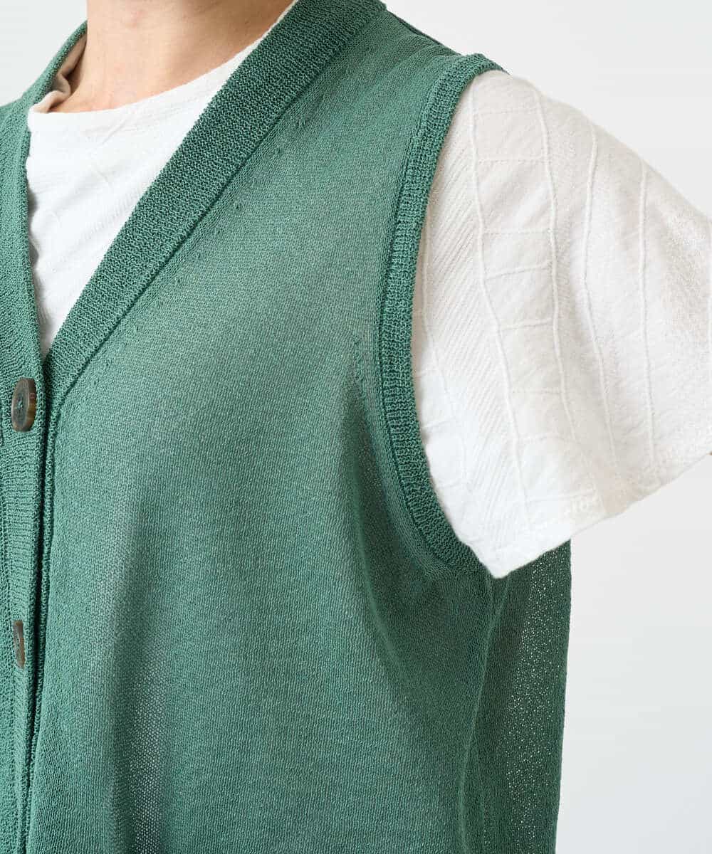 NHSHB31210 GIANNI LO GIUDICE(小さいサイズ)(メゾン ドゥ サンク) ペーパーヤーンニットジレ グリーン