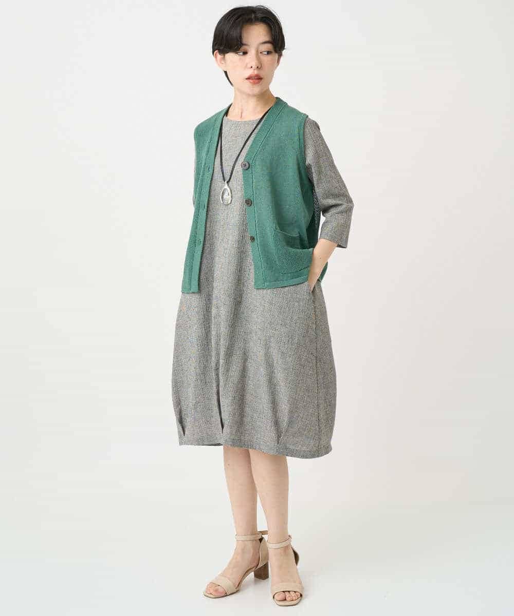 NHSHB31210 GIANNI LO GIUDICE(小さいサイズ)(メゾン ドゥ サンク) ペーパーヤーンニットジレ グリーン