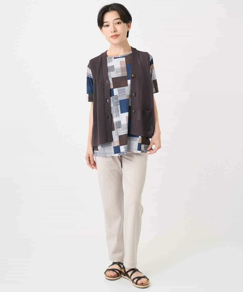 NHSHB31210 GIANNI LO GIUDICE(小さいサイズ)(メゾン ドゥ サンク) ペーパーヤーンニットジレ グリーン