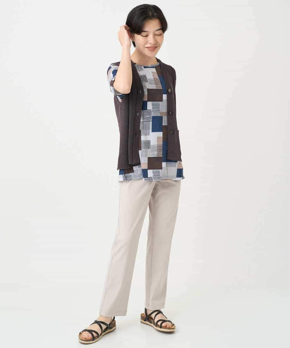 NHSHB31210 GIANNI LO GIUDICE(小さいサイズ)(メゾン ドゥ サンク) ペーパーヤーンニットジレ グリーン