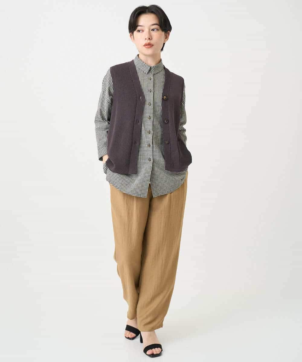 NHSHB31210 GIANNI LO GIUDICE(小さいサイズ)(メゾン ドゥ サンク) ペーパーヤーンニットジレ グリーン