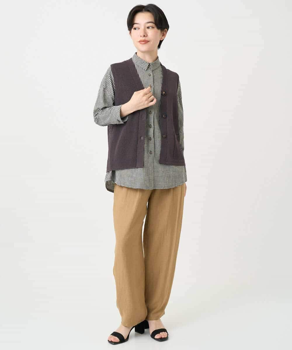 NHSHB31210 GIANNI LO GIUDICE(小さいサイズ)(メゾン ドゥ サンク) ペーパーヤーンニットジレ グリーン