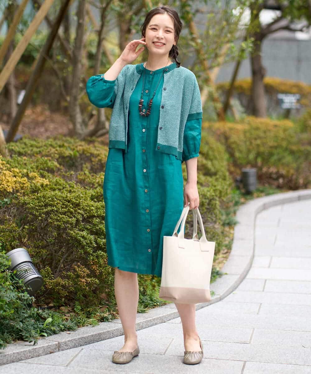 NHSHE60250 GIANNI LO GIUDICE(小さいサイズ)(メゾン ドゥ サンク) 【洗える】メランジジャガードカーディガン ライトグリーン
