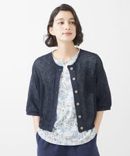 NHSHW10170 GIANNI LO GIUDICE(小さいサイズ)(メゾン ドゥ サンク) カスリニットショートカーディガン ネイビー