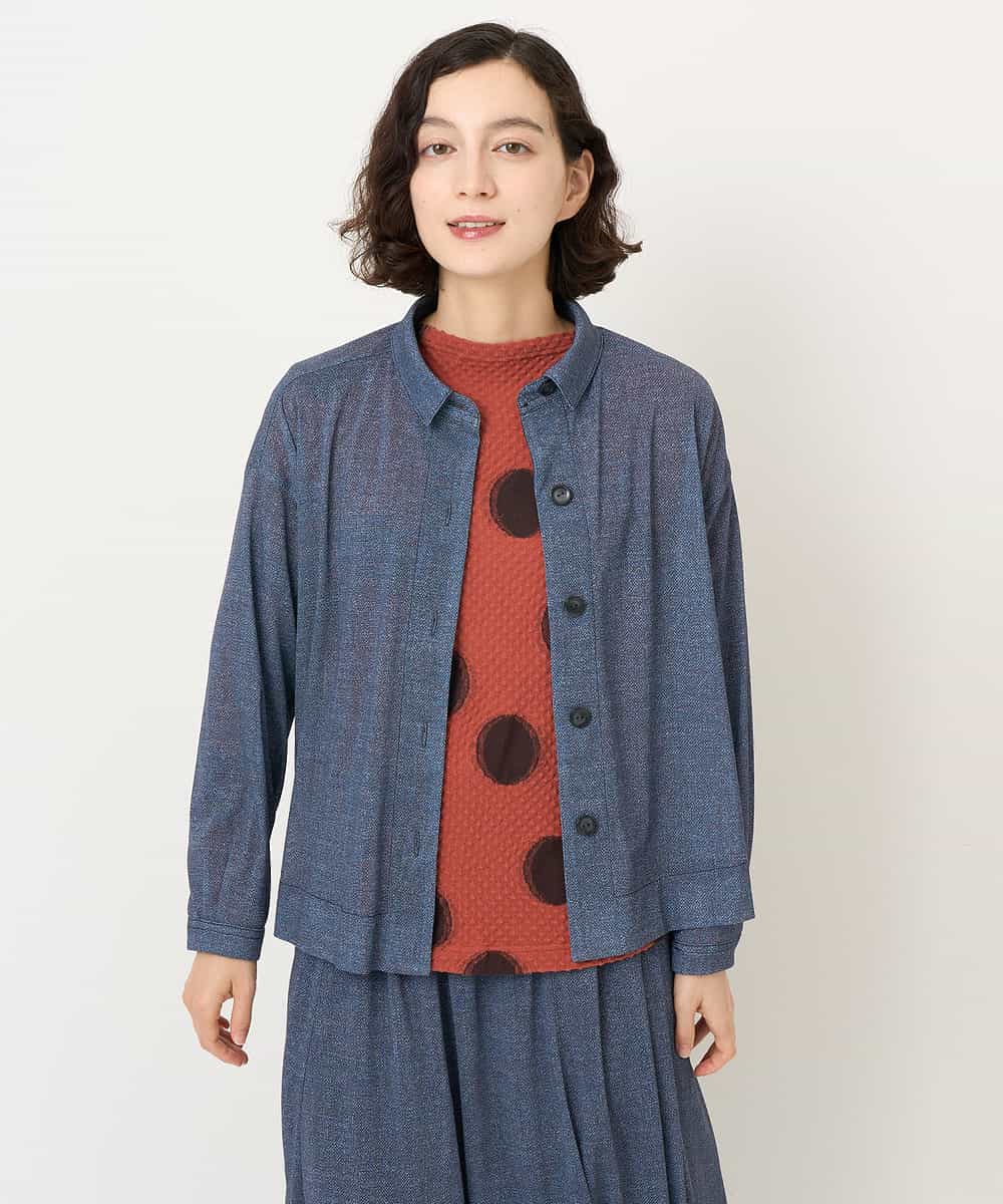 NHTJB83290 GIANNI LO GIUDICE(小さいサイズ)(メゾン ドゥ サンク) [セットアップ対応]デニムライクプリントカットソーブラウス ネイビー