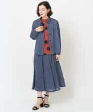 NHTJB83290 GIANNI LO GIUDICE(小さいサイズ)(メゾン ドゥ サンク) [セットアップ対応]デニムライクプリントカットソーブラウス ネイビー