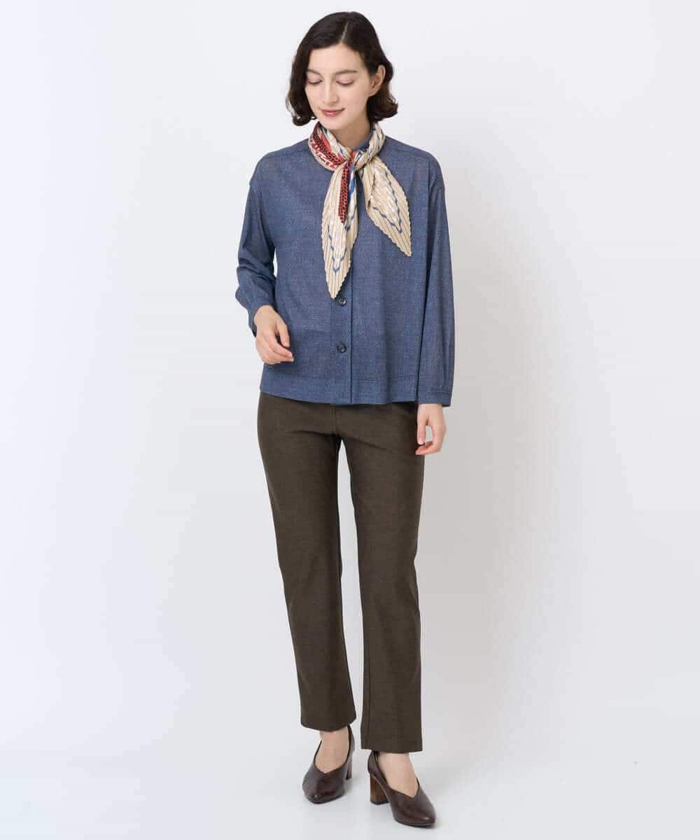 NHTJB83290 GIANNI LO GIUDICE(小さいサイズ)(メゾン ドゥ サンク) [セットアップ対応]デニムライクプリントカットソーブラウス ネイビー