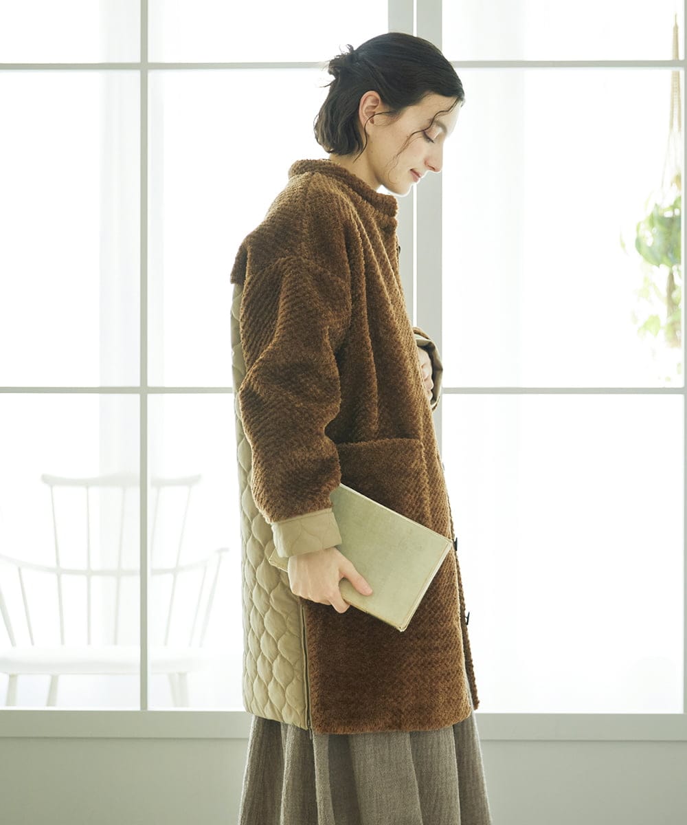 NHUAE21490 GIANNI LO GIUDICE(小さいサイズ)(メゾン ドゥ サンク) ボアタフタキルトコート ネイビー