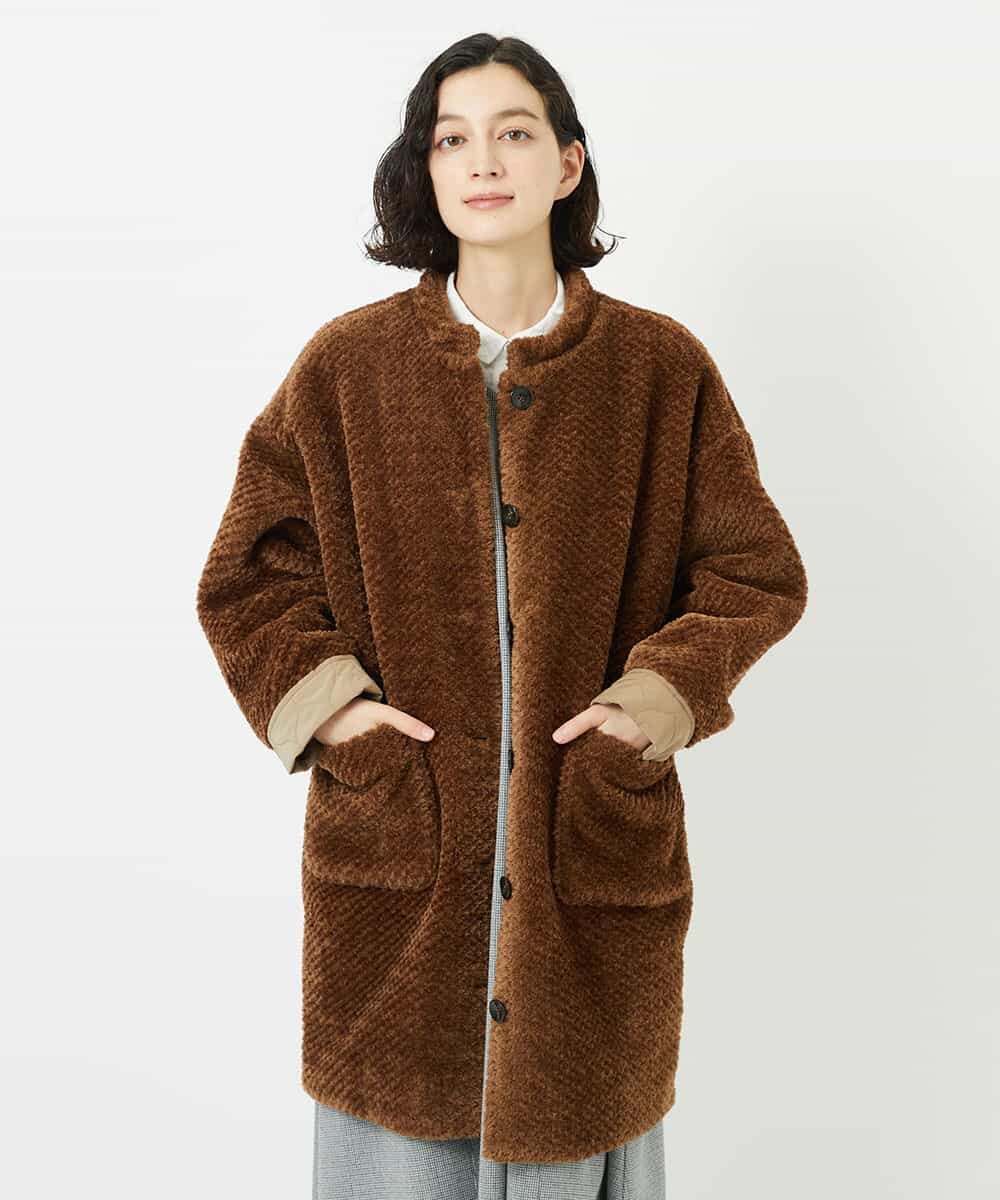 NHUAE21490 GIANNI LO GIUDICE(小さいサイズ)(メゾン ドゥ サンク) ボアタフタキルトコート ネイビー