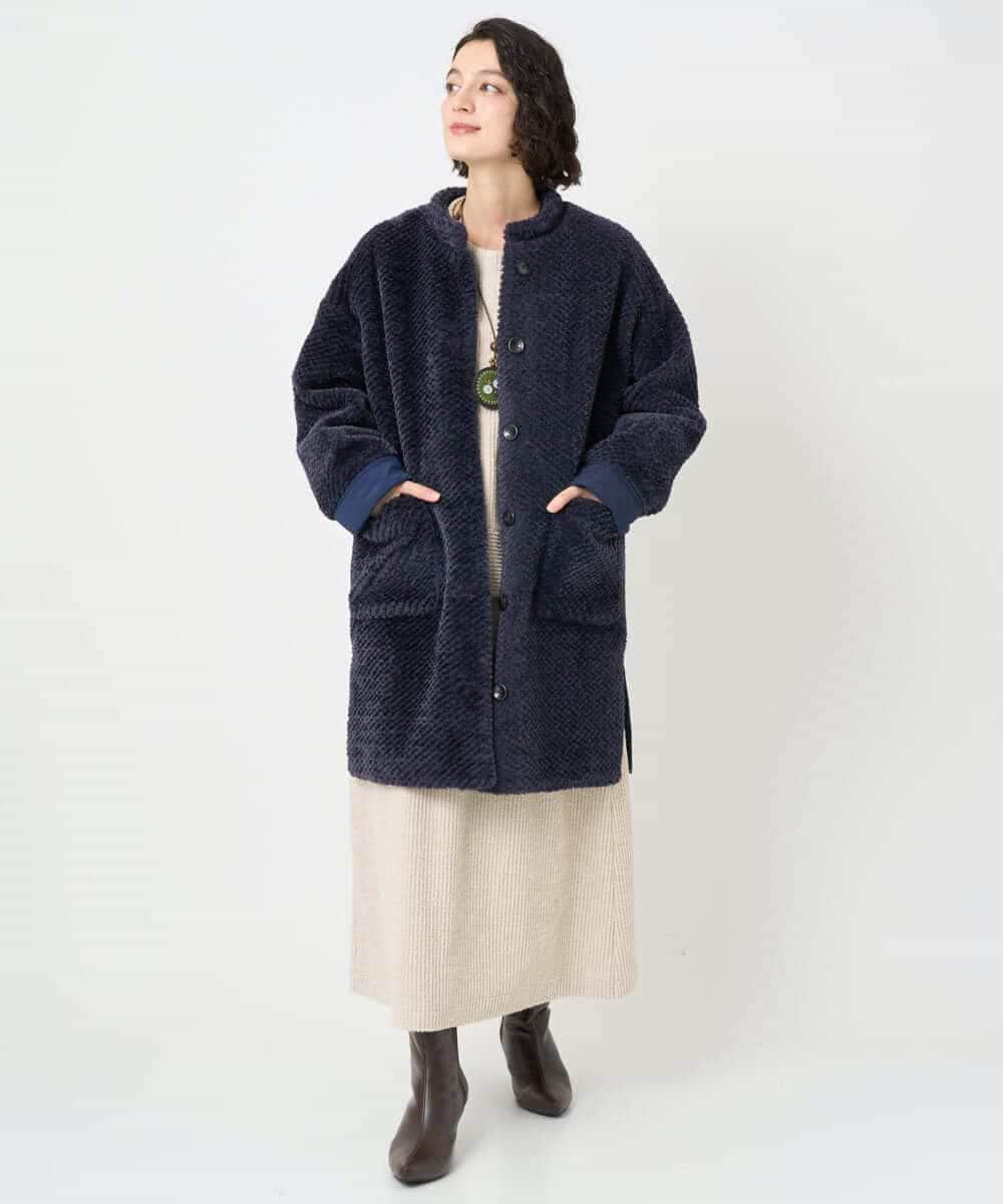 NHUAE21490 GIANNI LO GIUDICE(小さいサイズ)(メゾン ドゥ サンク) ボアタフタキルトコート ネイビー