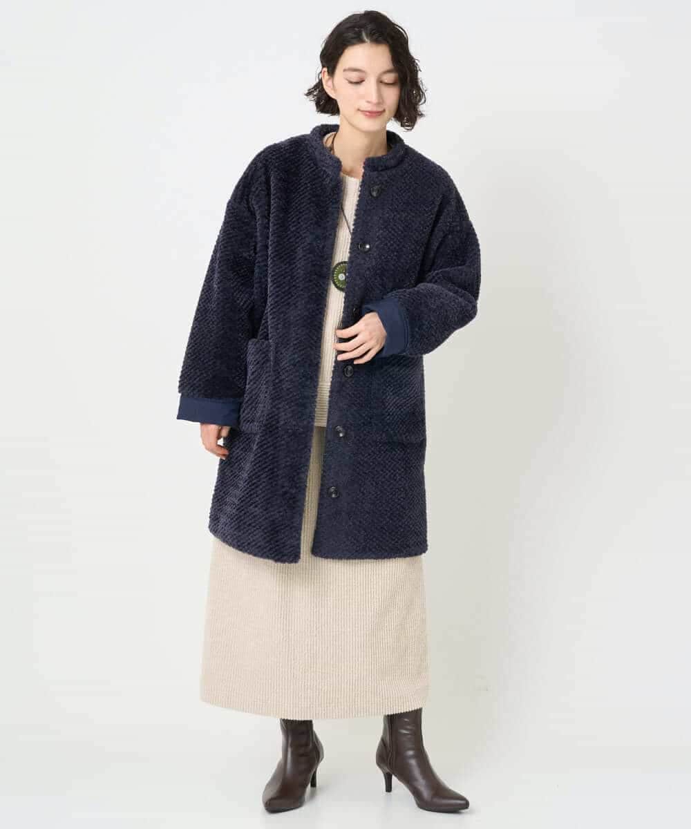 NHUAE21490 GIANNI LO GIUDICE(小さいサイズ)(メゾン ドゥ サンク) ボアタフタキルトコート ネイビー