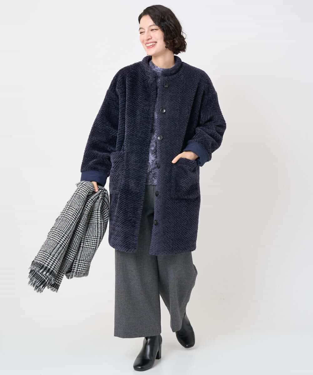 NHUAE21490 GIANNI LO GIUDICE(小さいサイズ)(メゾン ドゥ サンク) ボアタフタキルトコート ネイビー