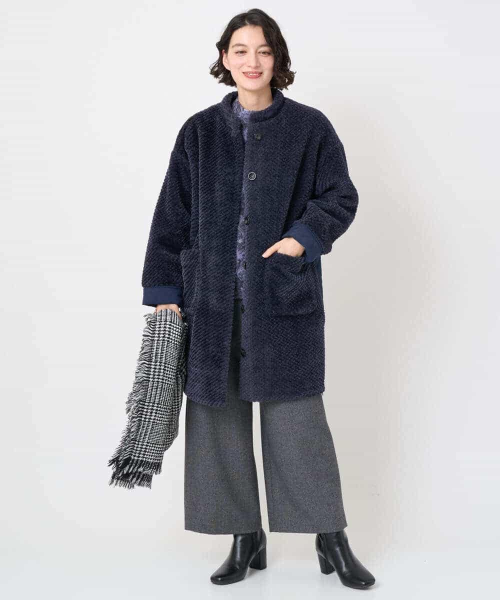 NHUAE21490 GIANNI LO GIUDICE(小さいサイズ)(メゾン ドゥ サンク) ボアタフタキルトコート ネイビー