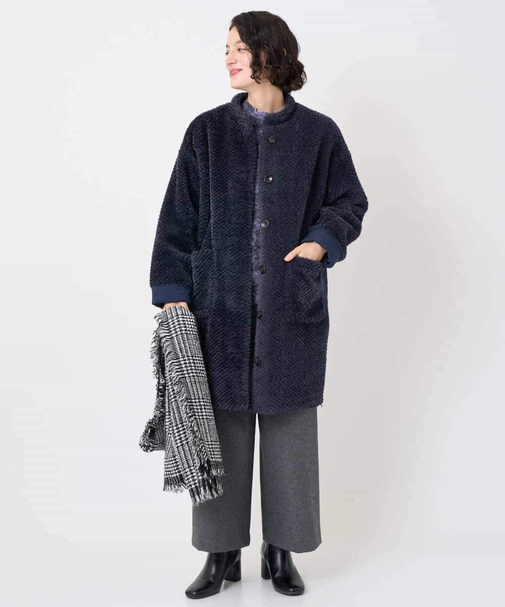 NHUAE21490 GIANNI LO GIUDICE(小さいサイズ)(メゾン ドゥ サンク) ボアタフタキルトコート ネイビー