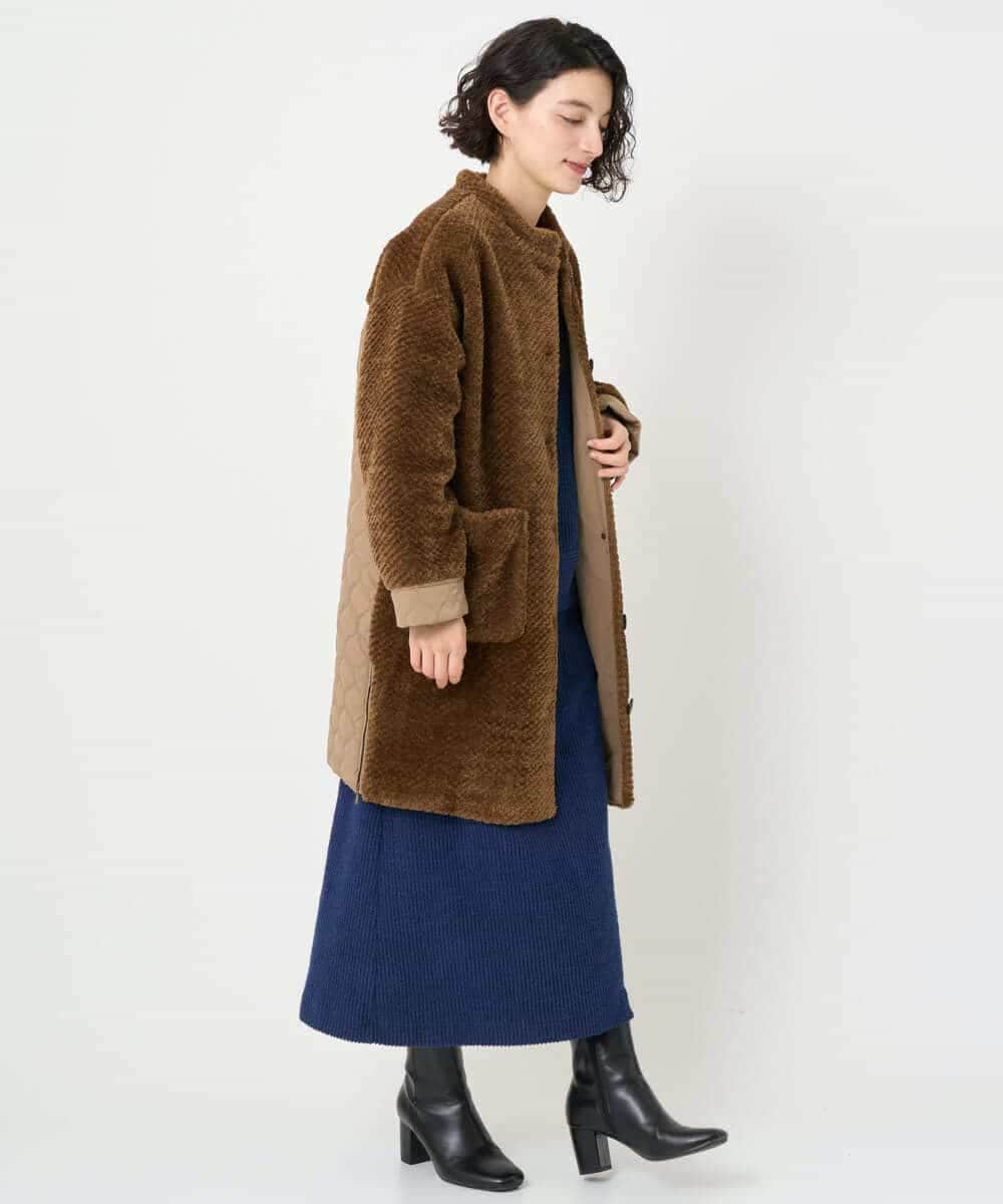 NHUAE21490 GIANNI LO GIUDICE(小さいサイズ)(メゾン ドゥ サンク) ボアタフタキルトコート ネイビー