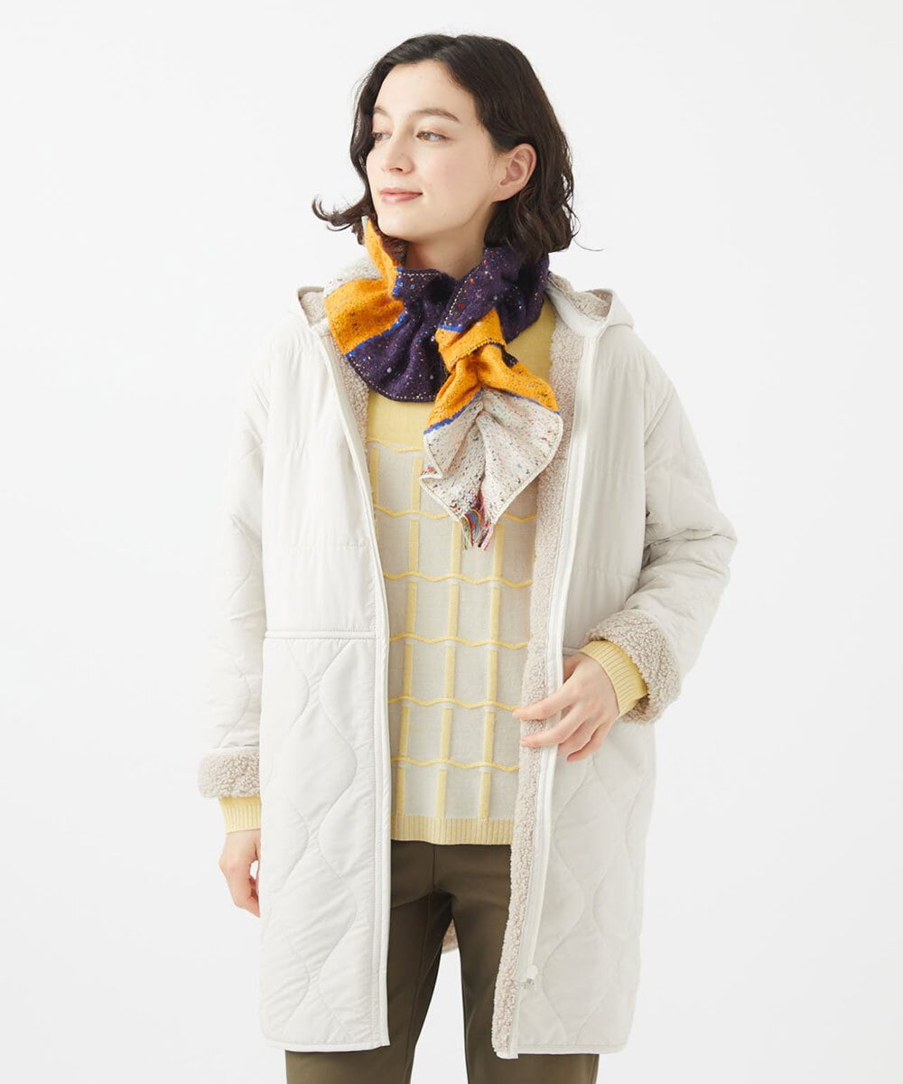 NHUCA02360 GIANNI LO GIUDICE(小さいサイズ)(メゾン ドゥ サンク) ツートンヒョウタン柄ボアキルトコート カーキ