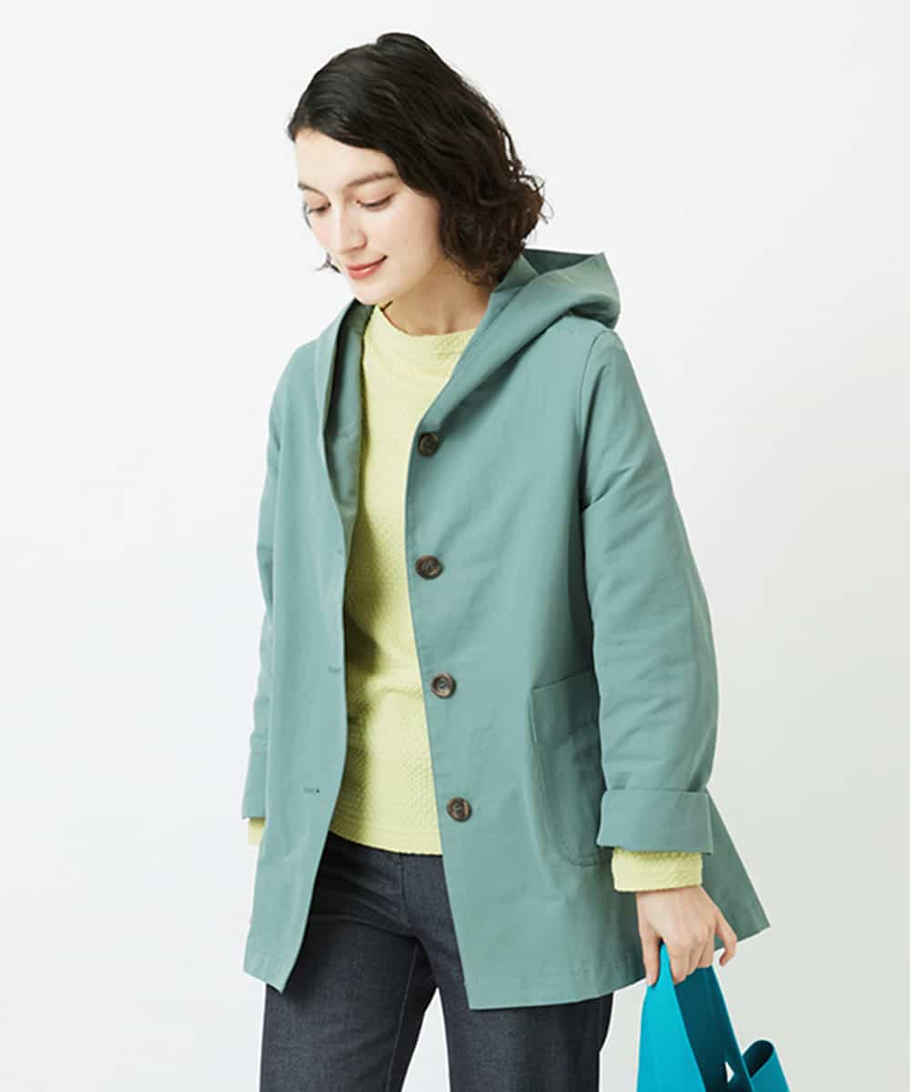 NHUEF85390 GIANNI LO GIUDICE(小さいサイズ)(メゾン ドゥ サンク) フード付きグログランコート ライトグリーン