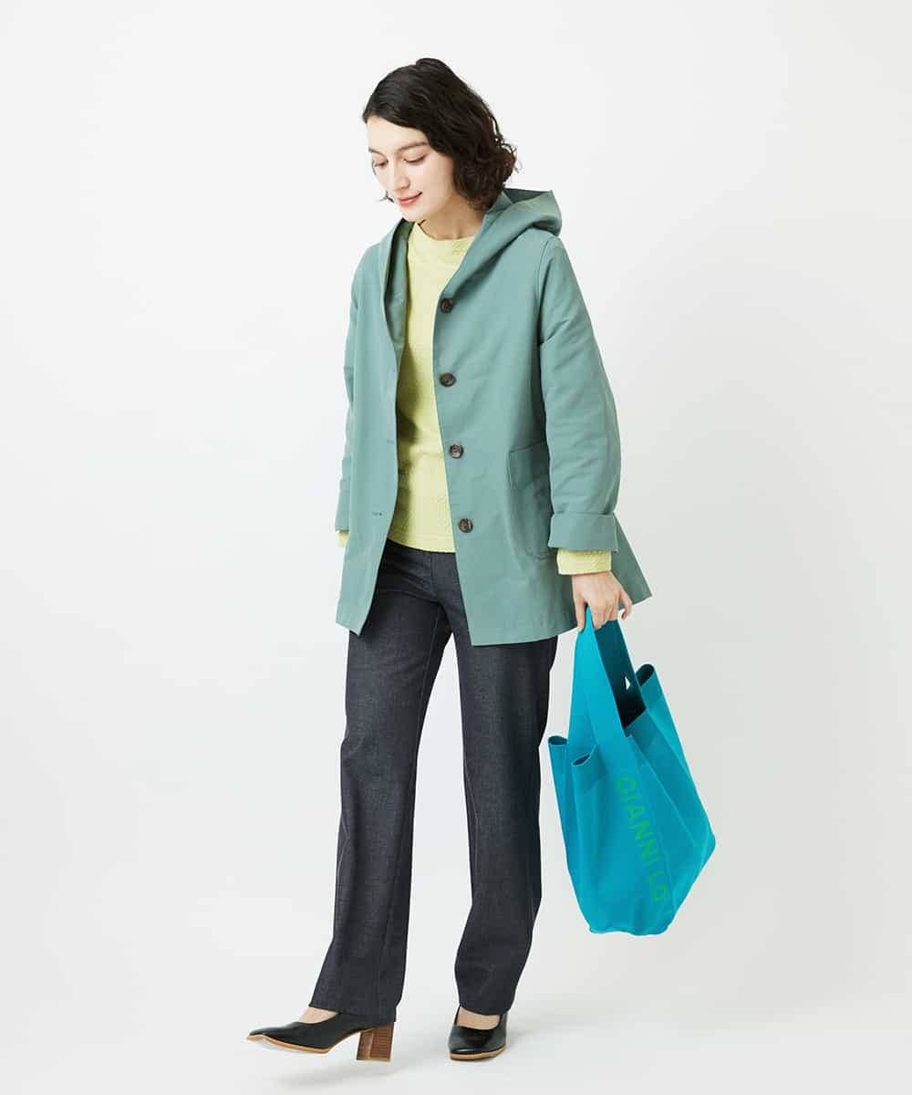 NHUEF85390 GIANNI LO GIUDICE(小さいサイズ)(メゾン ドゥ サンク) フード付きグログランコート ライトグリーン