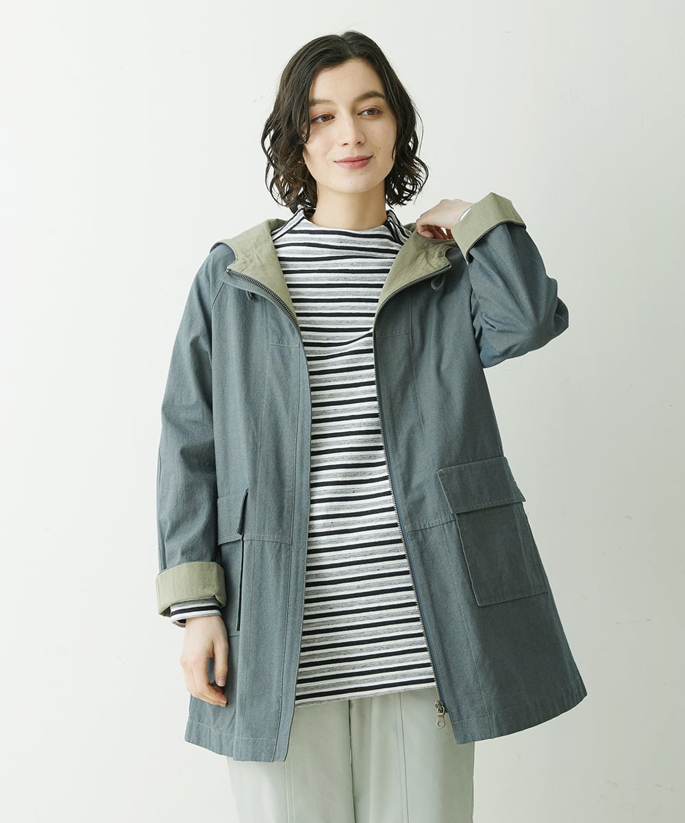 NHUET01490 GIANNI LO GIUDICE(小さいサイズ)(メゾン ドゥ サンク) [洗える]リバーコットンツイルフーディーコート ブルー系