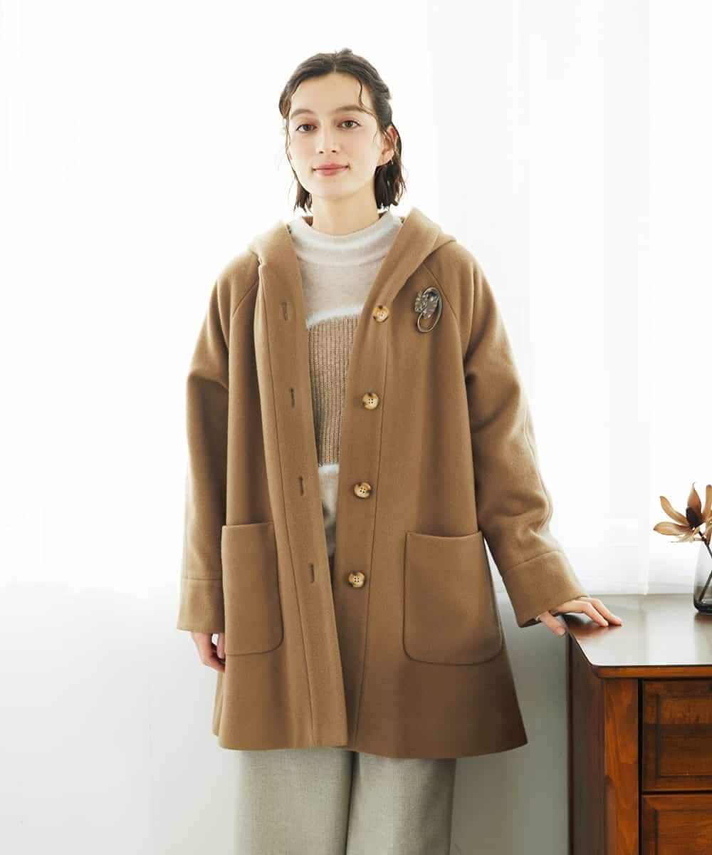 NHVAE32590 GIANNI LO GIUDICE(小さいサイズ)(メゾン ドゥ サンク) ウールモッサフーディーコート ベージュ