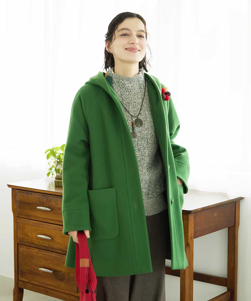 NHVAE32590 GIANNI LO GIUDICE(小さいサイズ)(メゾン ドゥ サンク) ウールモッサフーディーコート ベージュ