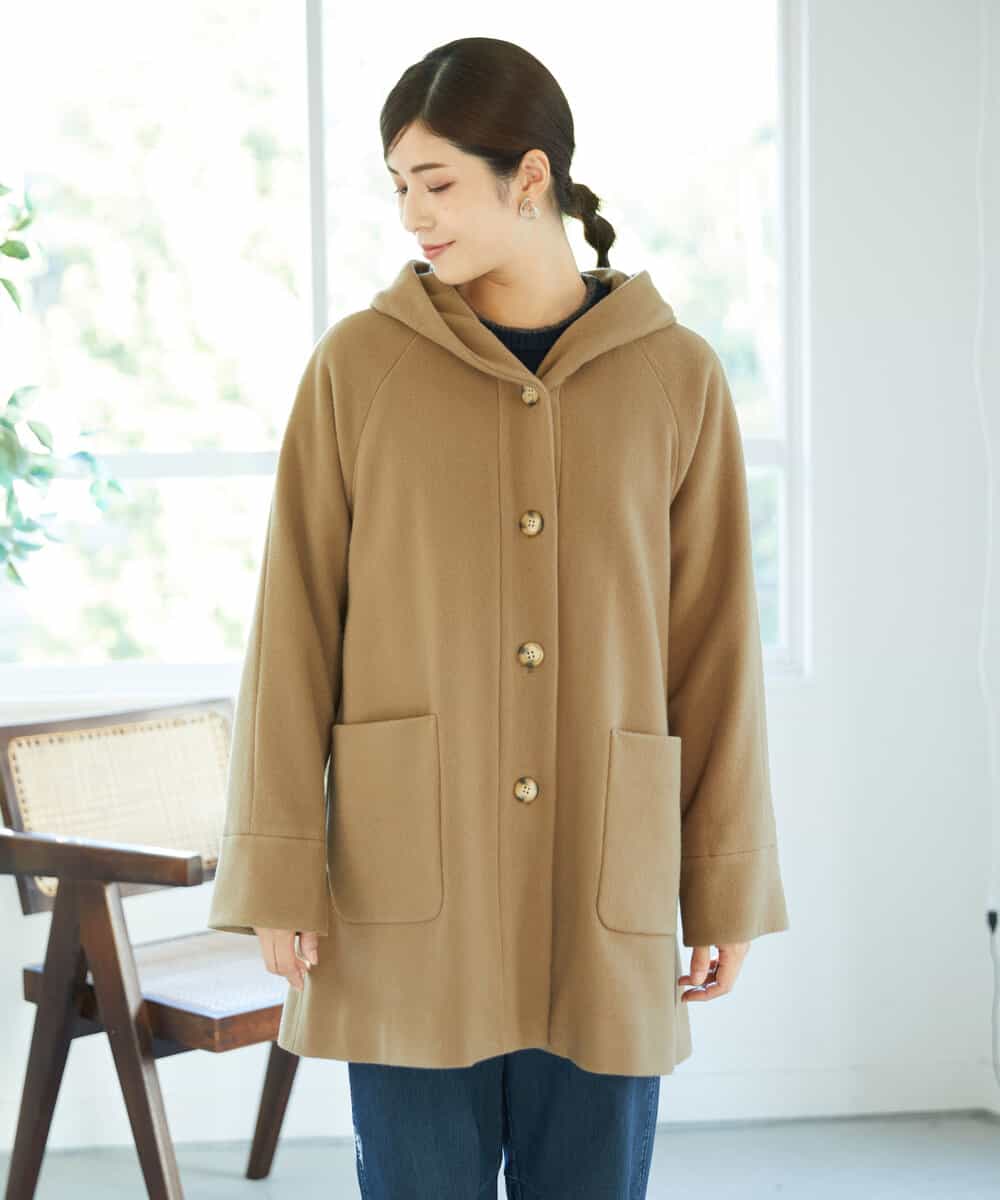NHVAE32590 GIANNI LO GIUDICE(小さいサイズ)(メゾン ドゥ サンク) ウールモッサフーディーコート ベージュ