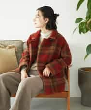 NHVAE33690 GIANNI LO GIUDICE(小さいサイズ)(メゾン ドゥ サンク) ループチェックウールコート オレンジ系