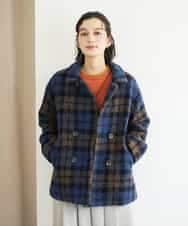 NHVAE33690 GIANNI LO GIUDICE(小さいサイズ)(メゾン ドゥ サンク) ループチェックウールコート ネイビー系