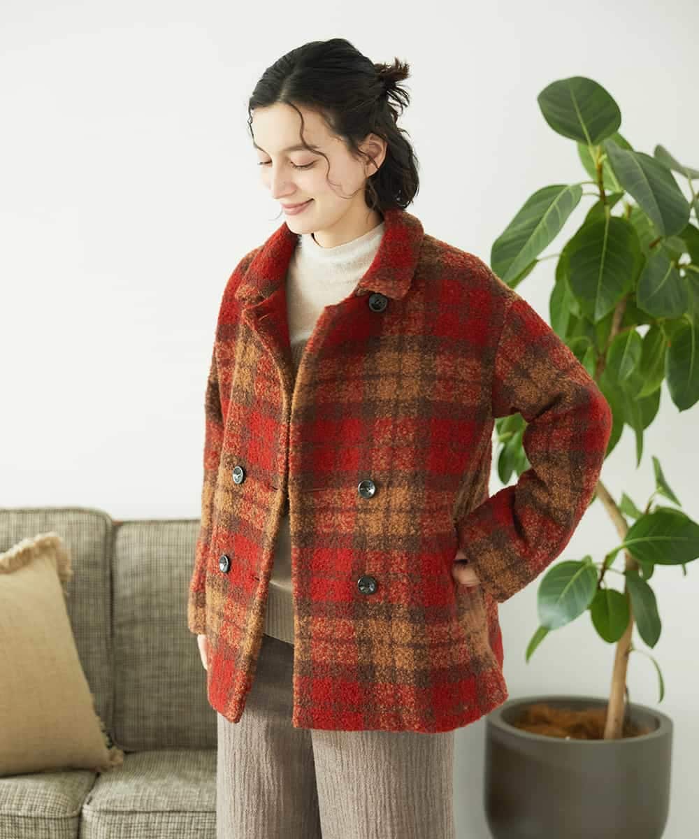 NHVAE33690 GIANNI LO GIUDICE(小さいサイズ)(メゾン ドゥ サンク) ループチェックウールコート ネイビー系