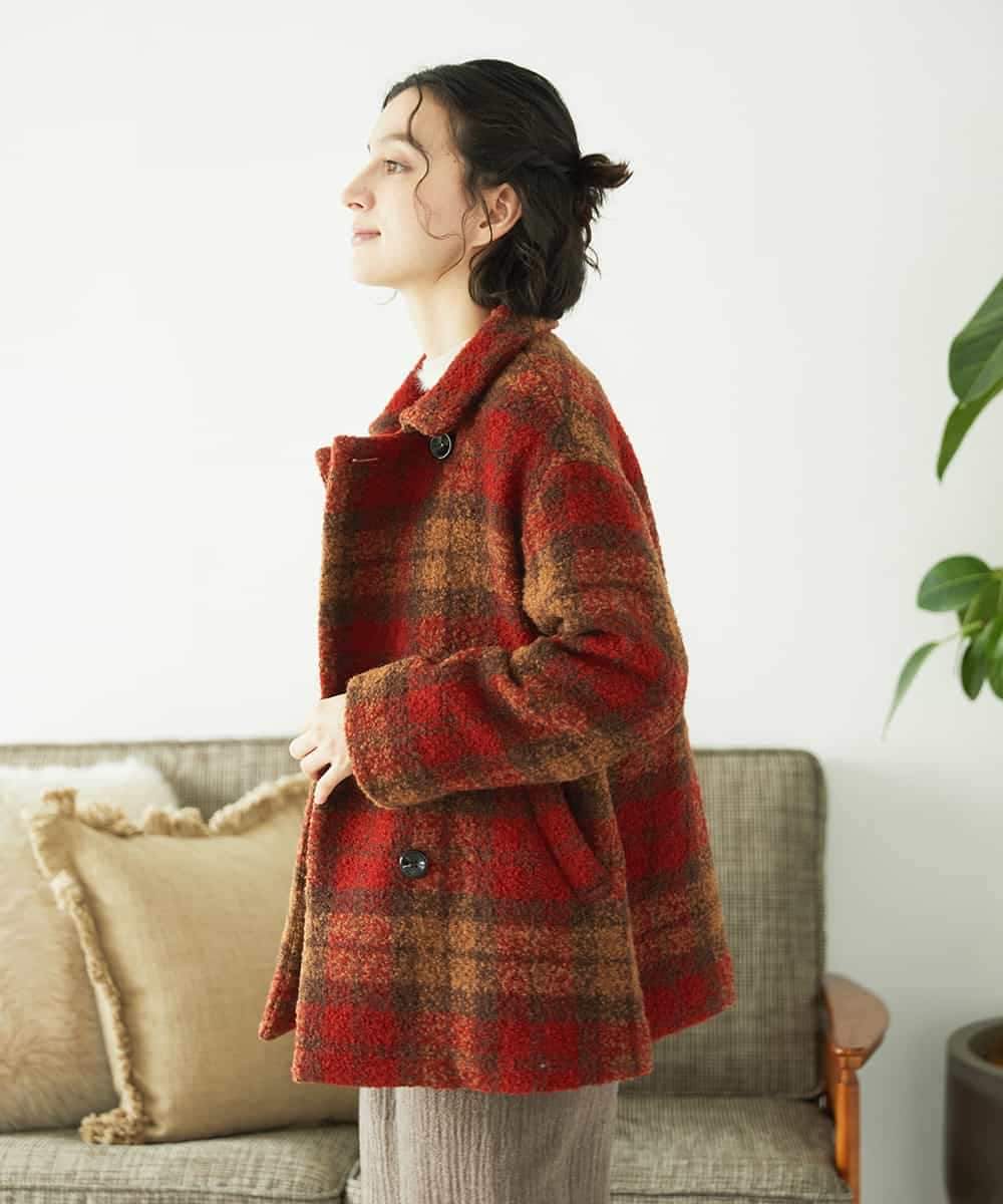 NHVAE33690 GIANNI LO GIUDICE(小さいサイズ)(メゾン ドゥ サンク) ループチェックウールコート ネイビー系