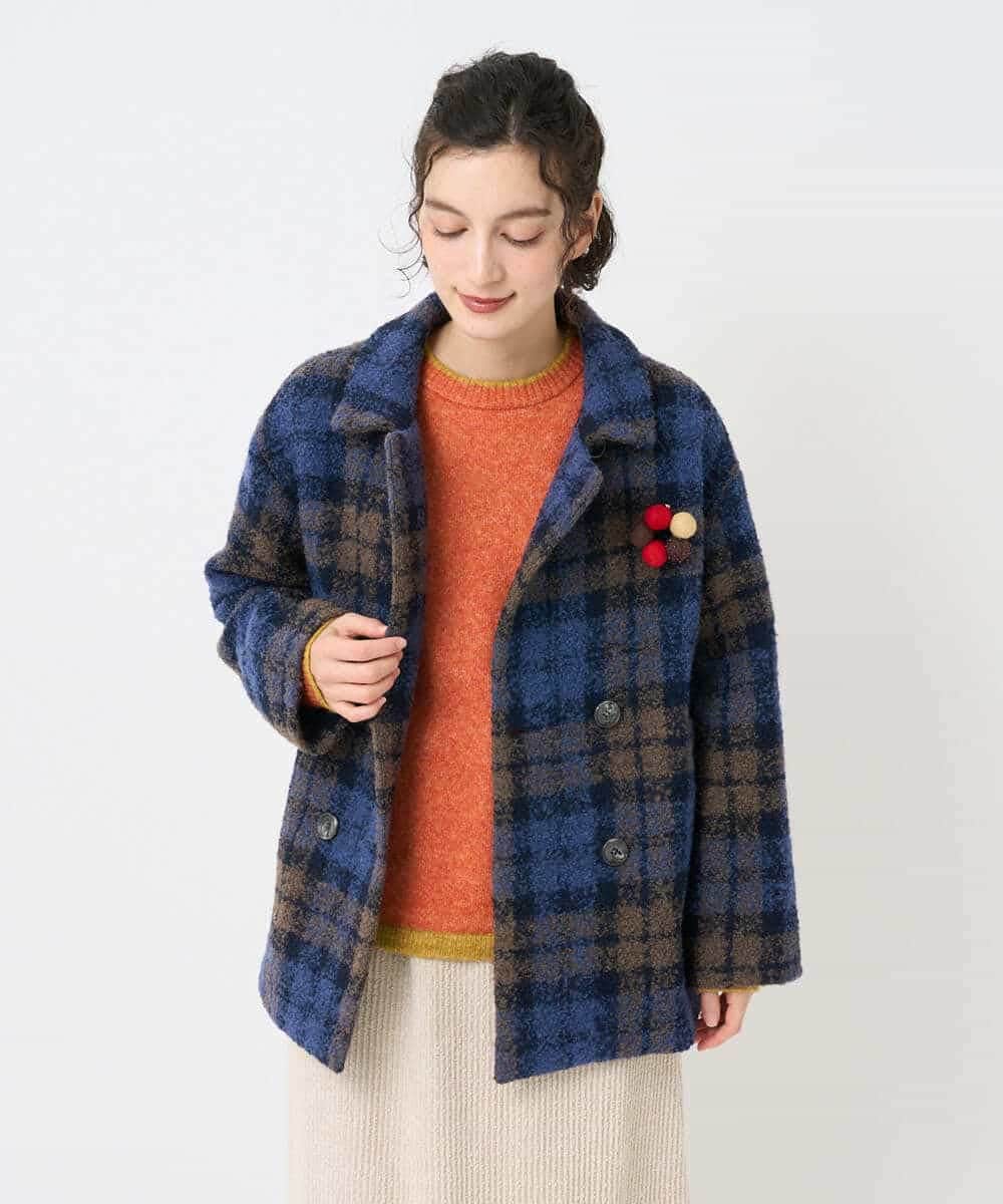 NHVAE33690 GIANNI LO GIUDICE(小さいサイズ)(メゾン ドゥ サンク) ループチェックウールコート ネイビー系
