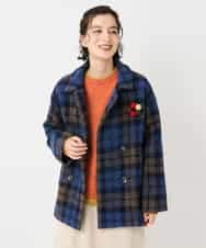 NHVAE33690 GIANNI LO GIUDICE(小さいサイズ)(メゾン ドゥ サンク) ループチェックウールコート ネイビー系