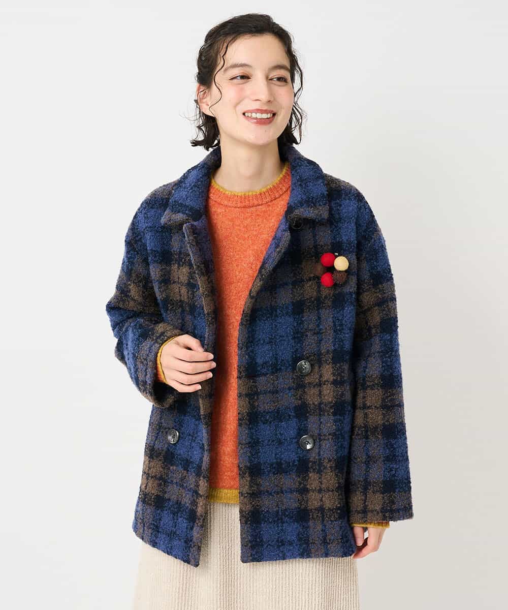 NHVAE33690 GIANNI LO GIUDICE(小さいサイズ)(メゾン ドゥ サンク) ループチェックウールコート ネイビー系