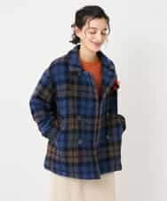 NHVAE33690 GIANNI LO GIUDICE(小さいサイズ)(メゾン ドゥ サンク) ループチェックウールコート ネイビー系