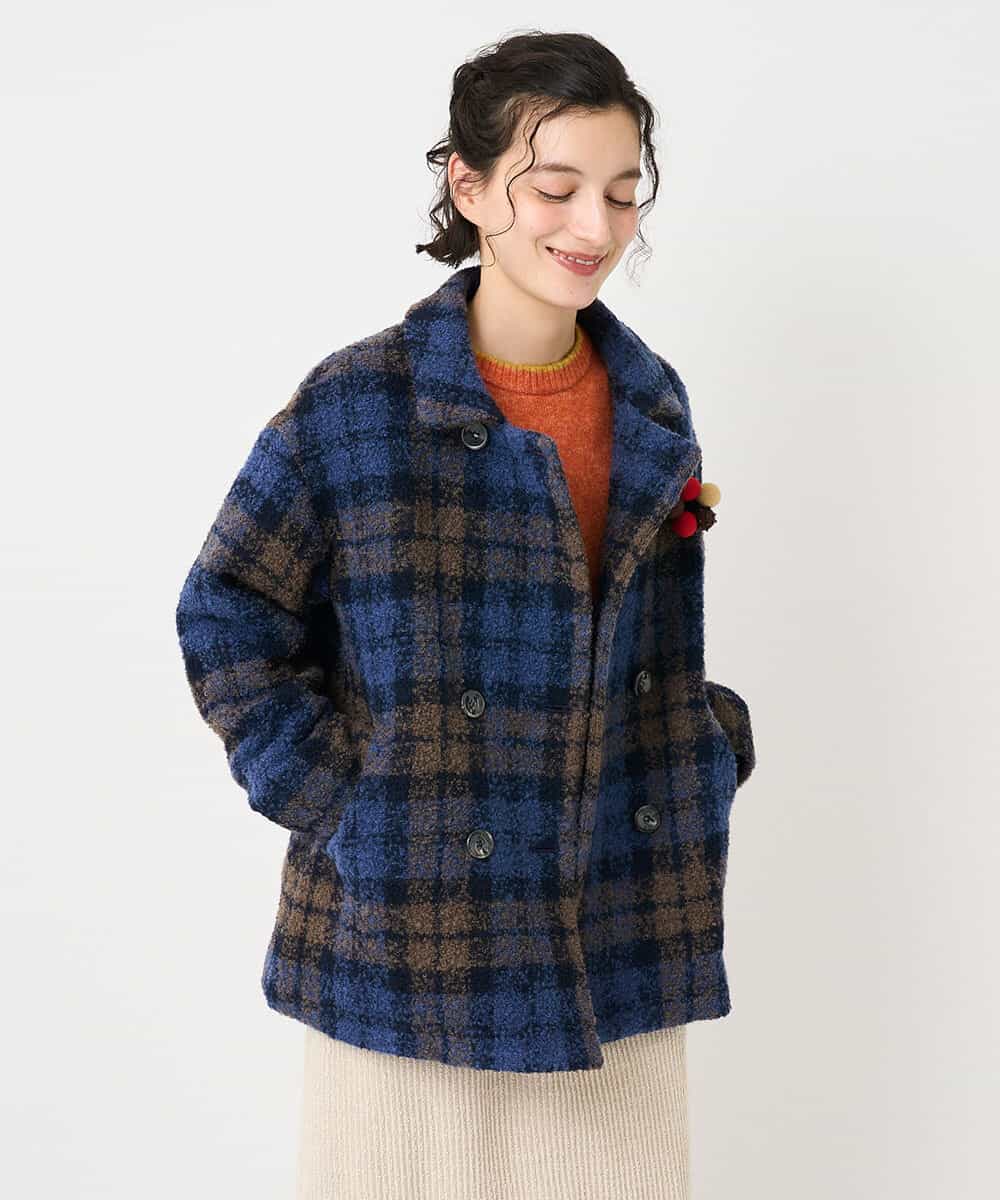 NHVAE33690 GIANNI LO GIUDICE(小さいサイズ)(メゾン ドゥ サンク) ループチェックウールコート ネイビー系